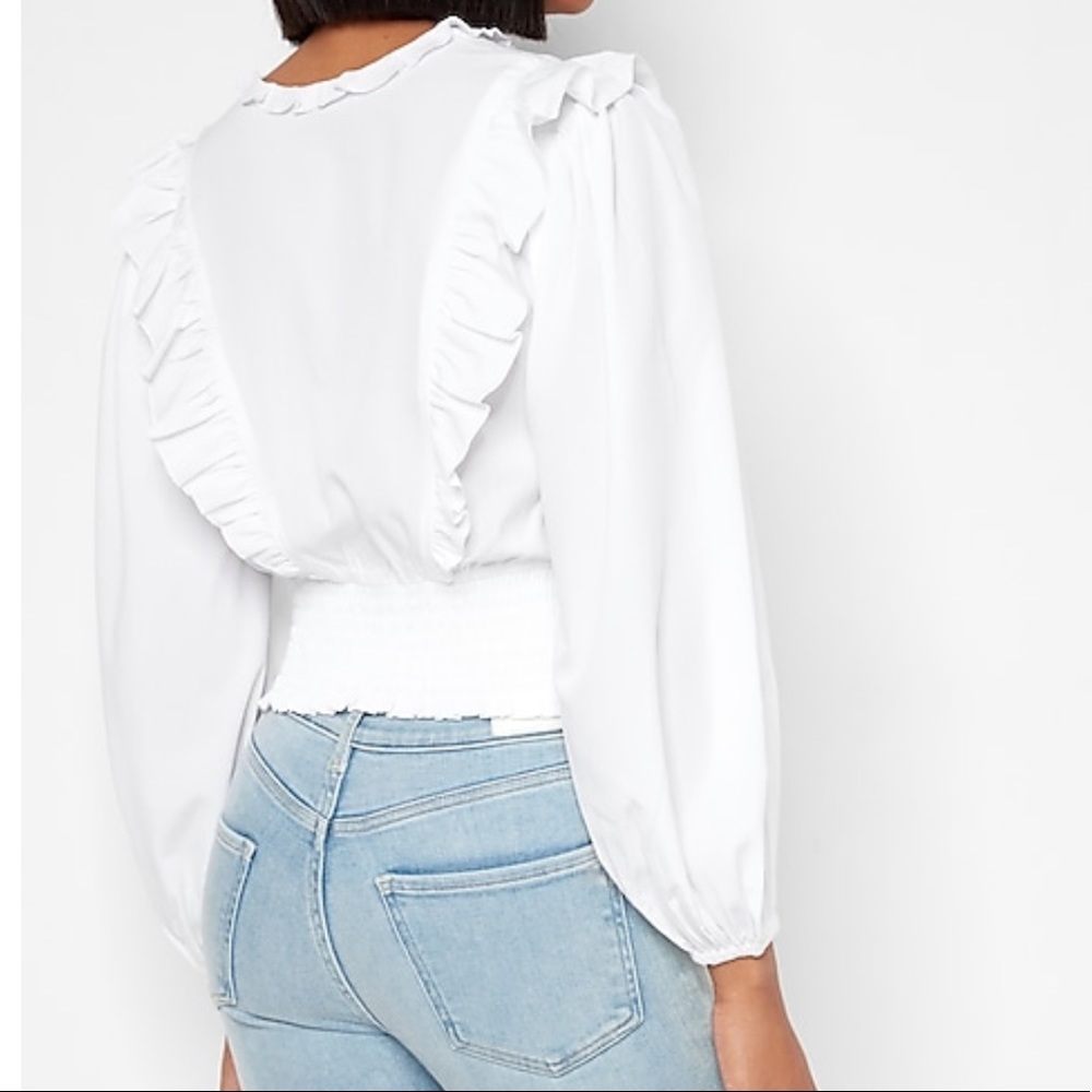 Express V Neck Ruffle Blouse - Picture 3 of 7